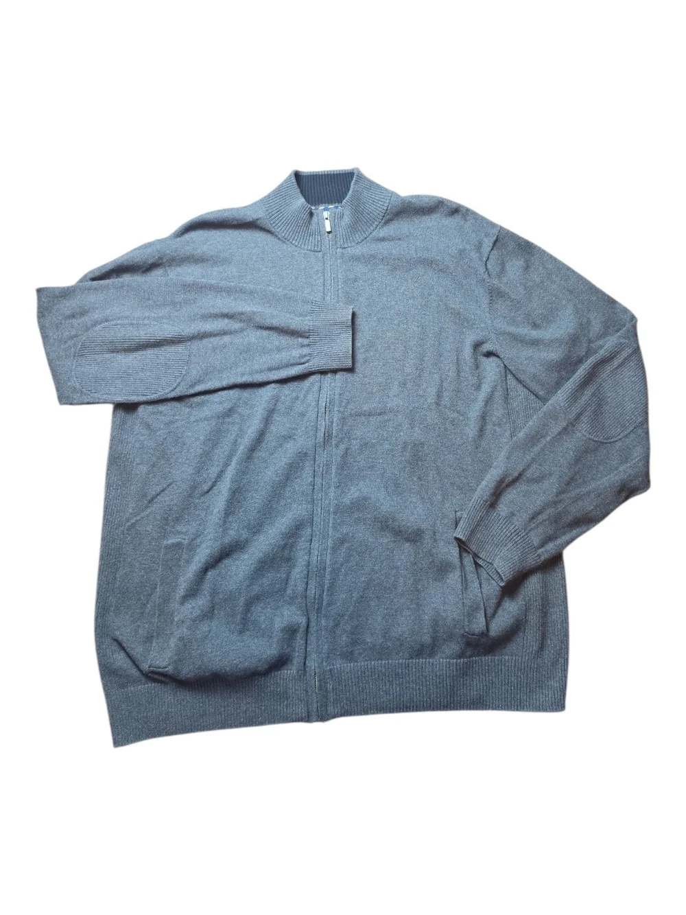 CLUB ROOM | Gray Full Zip Mock Neck Cotton Sweater Elbow Patch Men's | XL